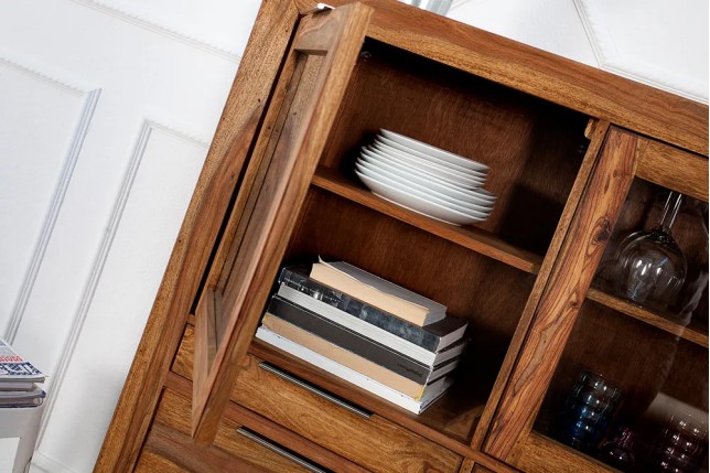 Buffet Haut Vitrine PURE 140 cm en Sheesham Massif | Elsines