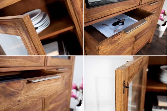 Buffet Haut Vitrine PURE 140 cm en Sheesham Massif | Elsines
