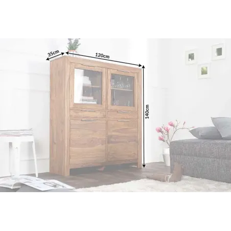 Buffet Haut Vitrine PURE 140 cm en Sheesham Massif | Elsines