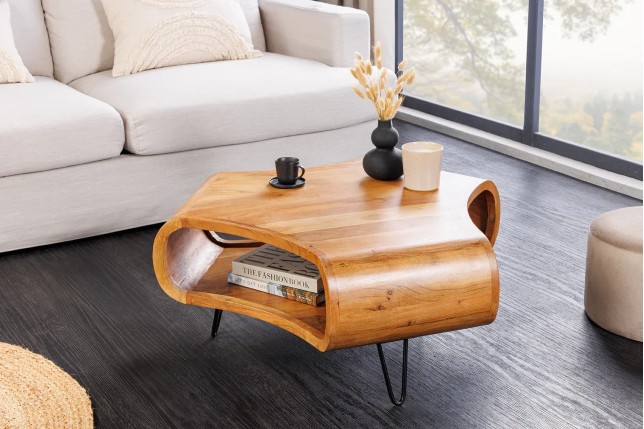 Table Basse Bois Massif ORGANIC LIVING 90cm Acacia Miel | Elsines