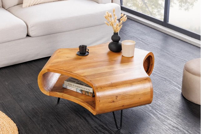 Table Basse Bois Massif ORGANIC LIVING 90cm Acacia Miel | Elsines