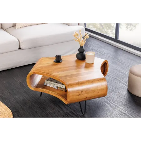 Table Basse Bois Massif ORGANIC LIVING 90cm Acacia Miel | Elsines