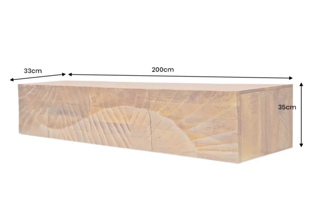 Meuble TV suspendu SCORPION 200 cm en bois massif de manguier brun | Elsines