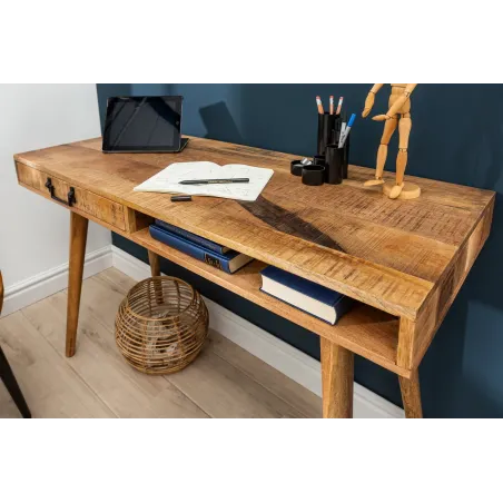 Bureau de 120cm en bois massif coloris naturel | Elsines