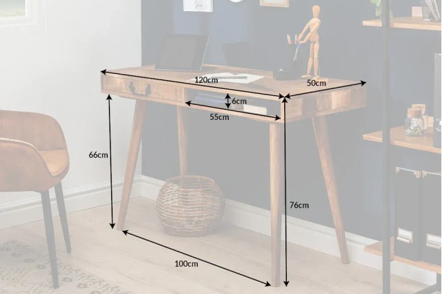 Bureau de 120cm en bois massif coloris naturel | Elsines
