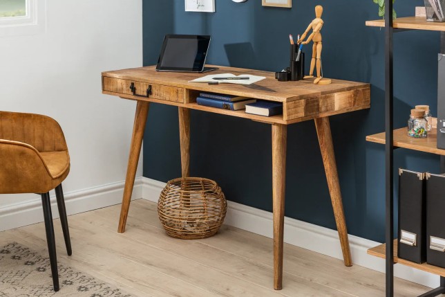 Bureau rétro massif de 120 cm en bois de manguier avec tiroir