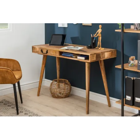 Bureau rétro massif de 120 cm en bois de manguier avec tiroir