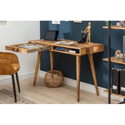 Bureau rétro massif de 120 cm en bois de manguier avec tiroir 2
