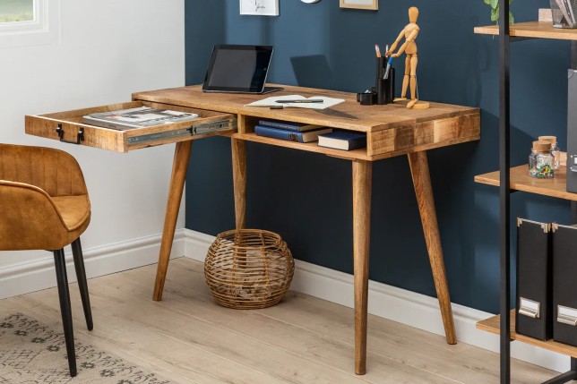 Bureau de 120cm en bois massif coloris naturel | Elsines