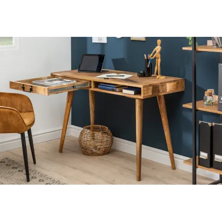 Bureau de 120cm en bois massif coloris naturel | Elsines