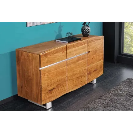 Buffet contemporain de couleur naturelle en bois massif à 3 portes et 2 tiroirs
