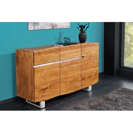 Buffet contemporain de couleur naturelle en bois massif à 3 portes et 2 tiroirs 2