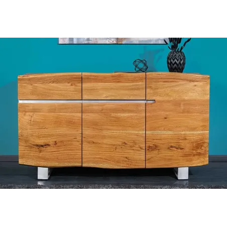 Buffet contemporain de couleur naturelle en bois massif à 3 portes et 2 tiroirs