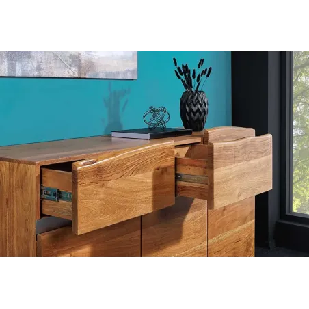 Bahut contemporain de couleur naturelle en bois massif à 3 portes et 2 tiroirs | Elsines