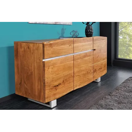 Buffet contemporain de couleur naturelle en bois massif à 3 portes et 2 tiroirs
