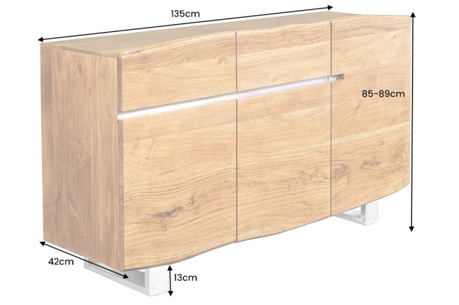 Bahut contemporain de couleur naturelle en bois massif à 3 portes et 2 tiroirs | Elsines
