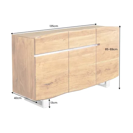 Bahut contemporain de couleur naturelle en bois massif à 3 portes et 2 tiroirs | Elsines