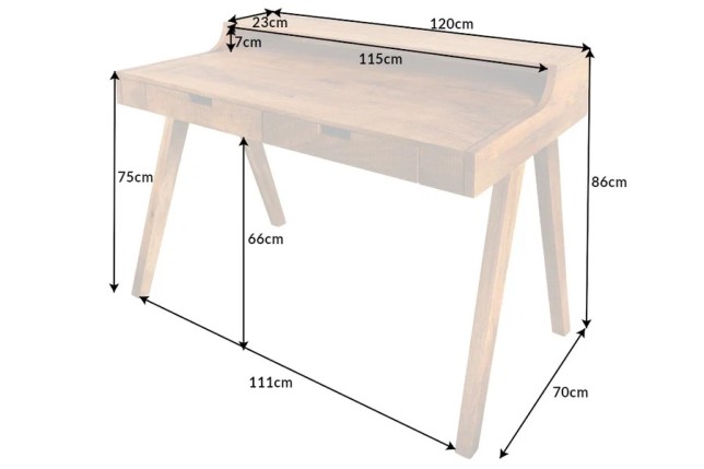 Bureau mousson en bois de manguier naturel 120 cm | Elsines