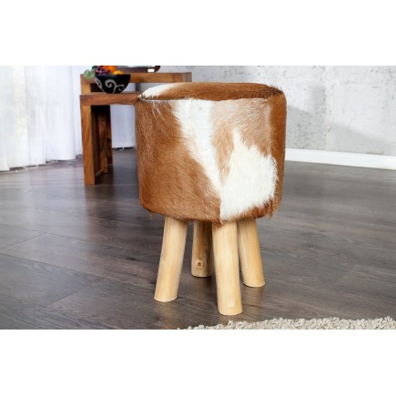 Tabouret HIDE 45cm peau de chèvre et bois - brun