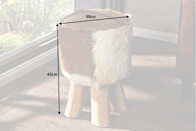 Tabouret HIDE 45cm peau de chèvre et bois - brun