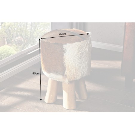 Tabouret HIDE 45cm peau de chèvre et bois - brun