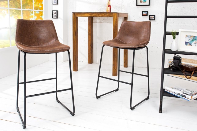 Chaise de bar DJANGO microfibre marron vintage - Lot de 2