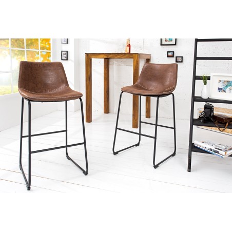 Chaise de bar DJANGO microfibre marron vintage - Lot de 2