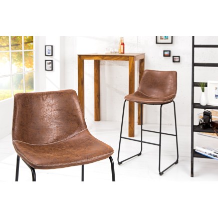 Chaise de bar DJANGO microfibre marron vintage - Lot de 2 2