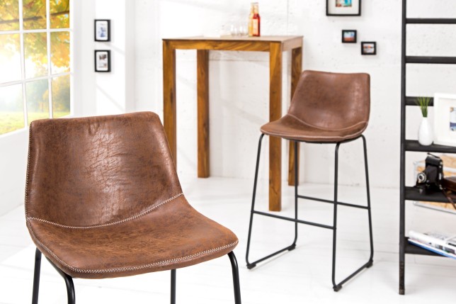 Chaise de bar DJANGO microfibre marron vintage - Lot de 2