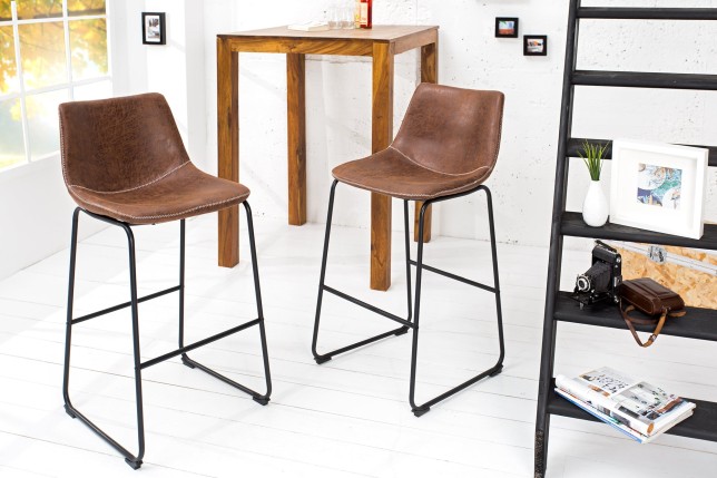 Chaise de bar DJANGO microfibre marron vintage - Lot de 2