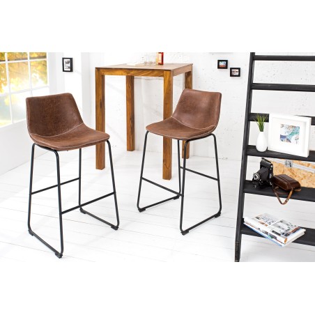 Chaise de bar DJANGO microfibre marron vintage - Lot de 2