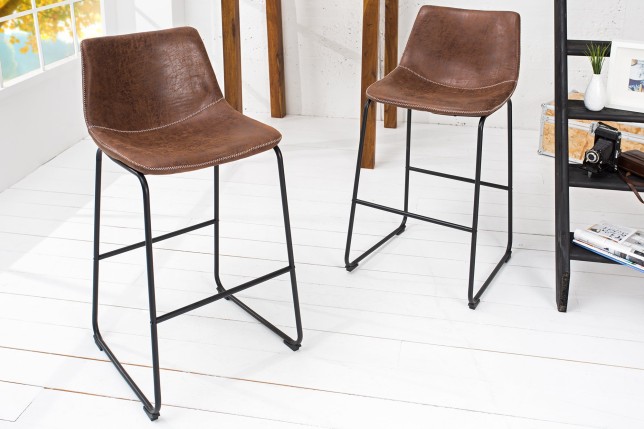 Chaise de bar DJANGO microfibre marron vintage - Lot de 2