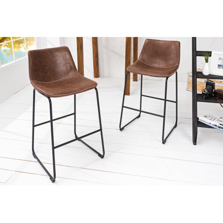 Chaise de bar DJANGO microfibre marron vintage - Lot de 2