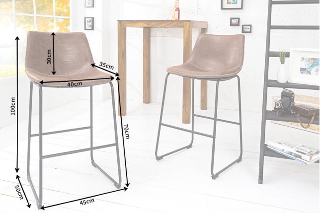 Chaise de bar DJANGO microfibre marron vintage - Lot de 2