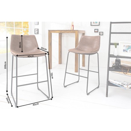 Chaise de bar DJANGO microfibre marron vintage - Lot de 2