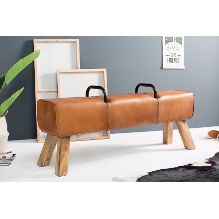 Banc BOCK 134cm cuir véritable brun clair - Bois massif