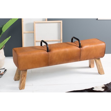 Banc BOCK 134cm cuir véritable brun clair - Bois massif 2