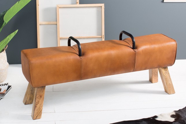 Banc BOCK 134cm cuir véritable brun clair - Bois massif