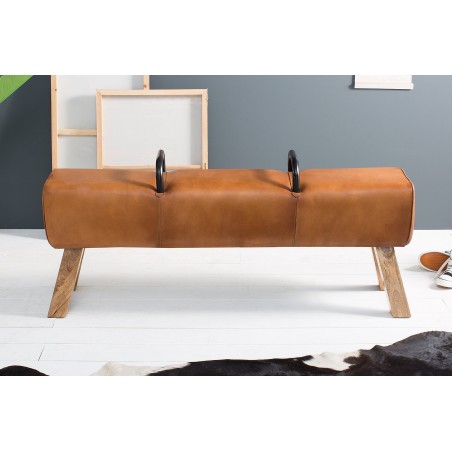 Banc BOCK 134cm cuir véritable brun clair - Bois massif