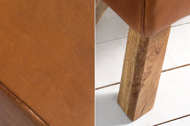 Banc BOCK 134cm cuir véritable brun clair - Bois massif