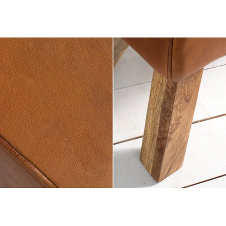 Banc BOCK 134cm cuir véritable brun clair - Bois massif