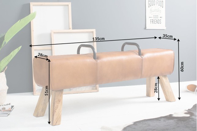 Banc BOCK 134cm cuir véritable brun clair - Bois massif