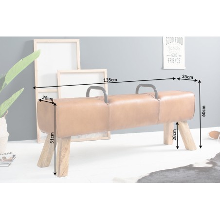 Banc BOCK 134cm cuir véritable brun clair - Bois massif