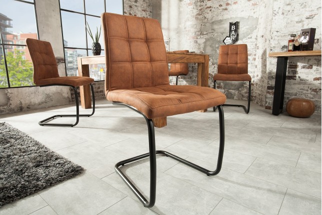 Chaise cantilever MODENA microfibre marron clair - Lot de 2