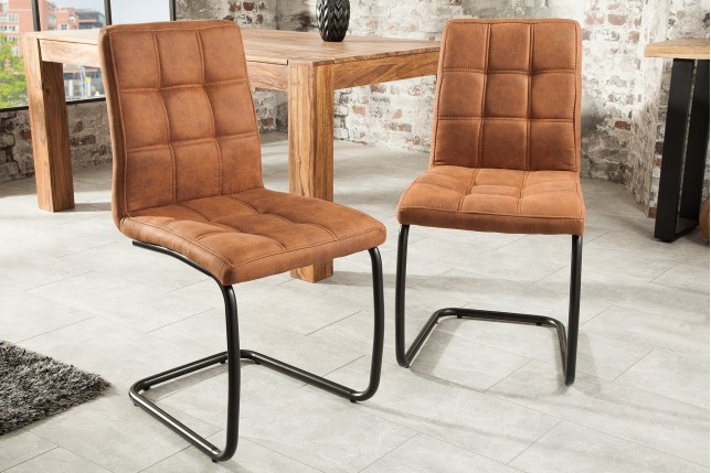 Chaise cantilever MODENA microfibre marron clair - Lot de 2