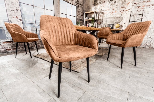 Chaise TURIN accoudoirs microfibre marron vintage - lot 2