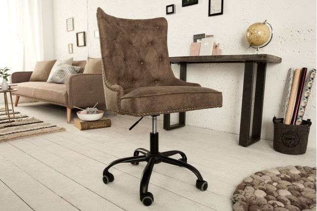 Chaise de bureau VICTORIAN Chesterfield marron - microfibre