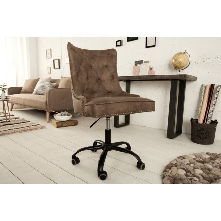 Chaise de bureau VICTORIAN Chesterfield marron - microfibre