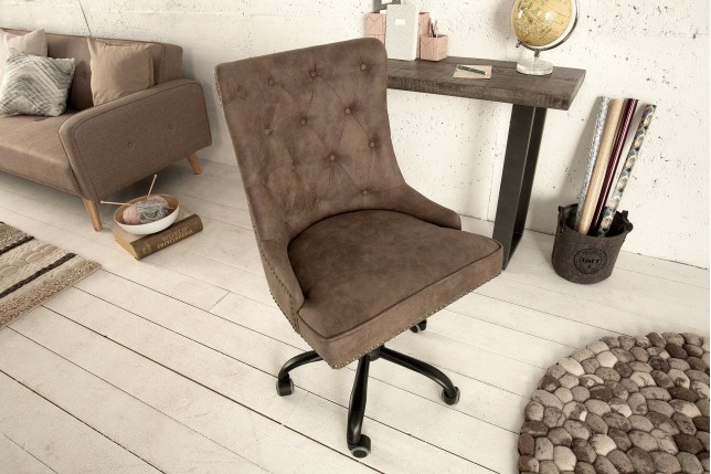 Chaise de bureau VICTORIAN Chesterfield marron - microfibre
