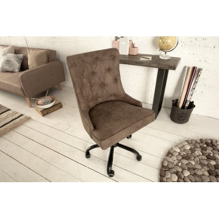 Chaise de bureau VICTORIAN Chesterfield marron - microfibre